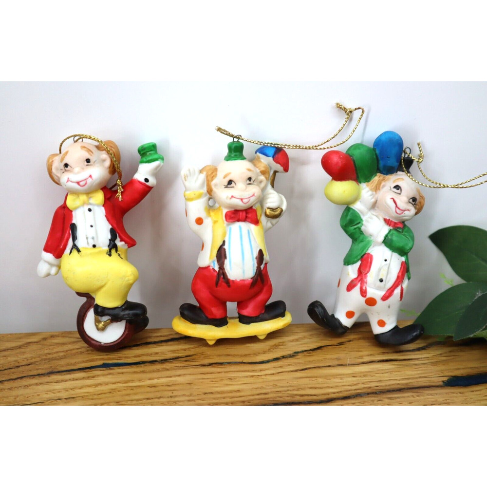 Vintage House of Lloyd Circus Clown Christmas Ornament 90's Set of 3